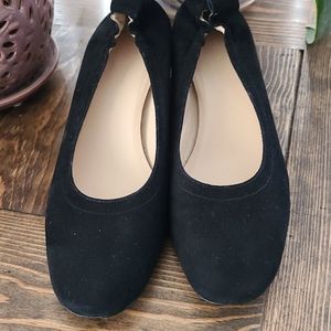 Everlane black suede block heel